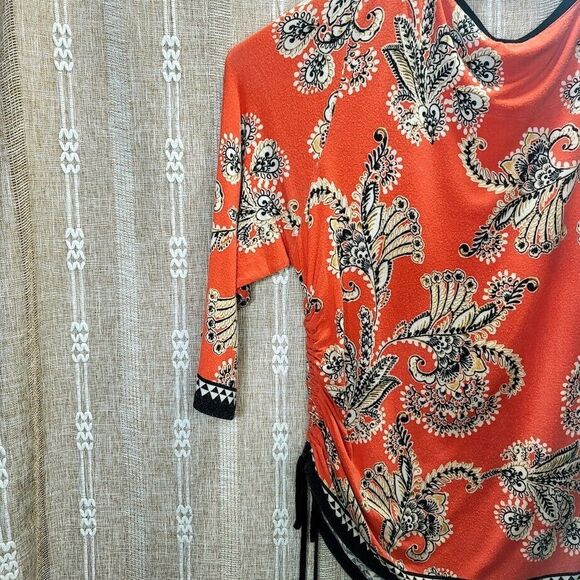 Ruby Rd. Orange/Black Print Top w Beaded Neckline -1X - Picture 3 of 14